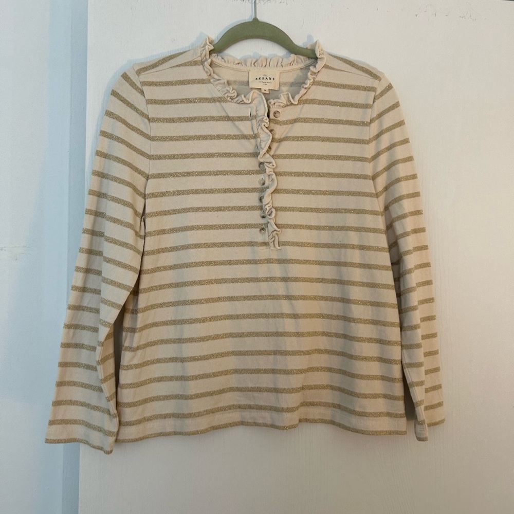 Sezane Mariner Striped Ruffle Long Sleeve Top